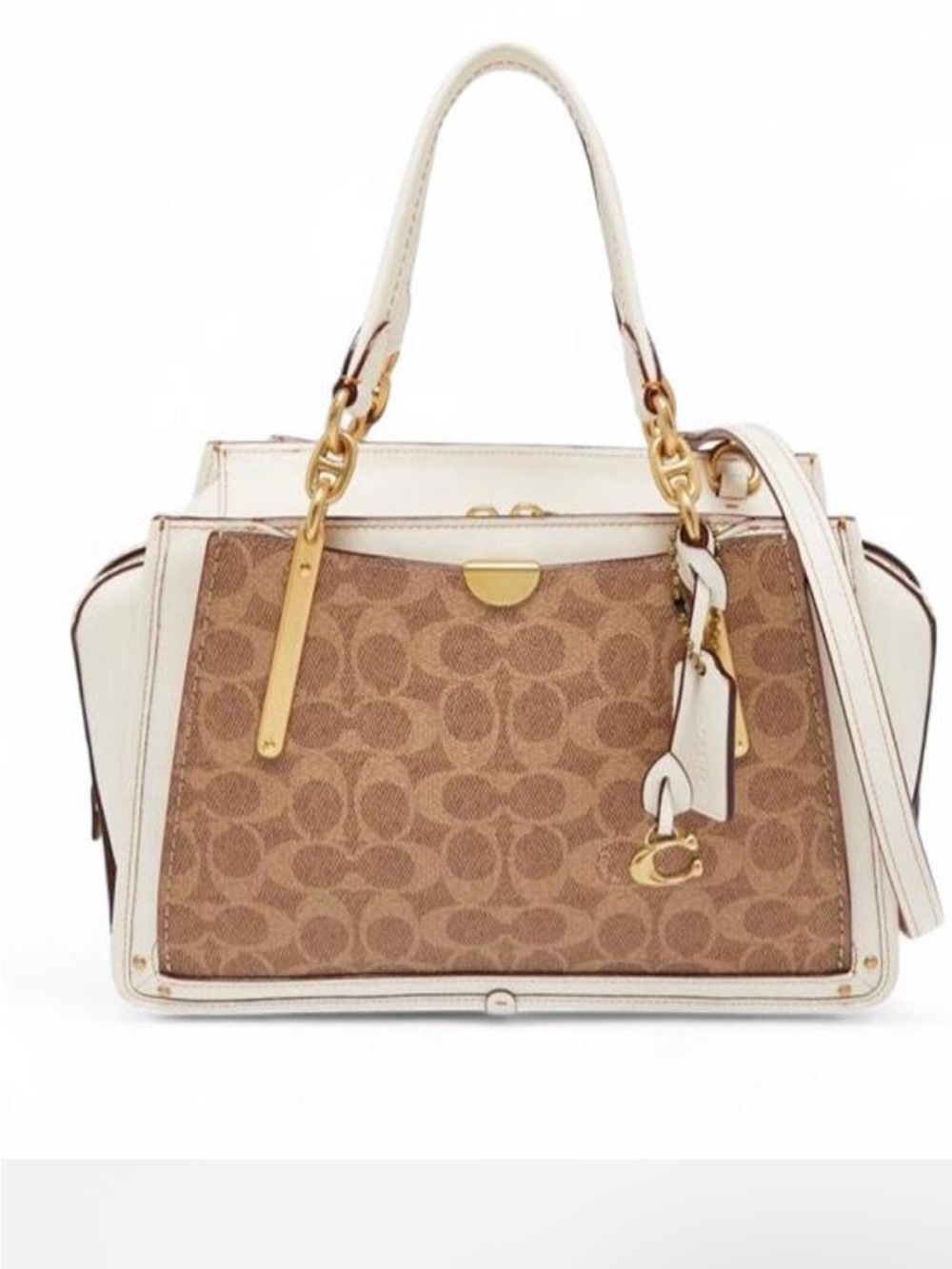Coach Dreamer 27 Signature Canvas Satchel 54160 Tan Chalk Brass Crossbody